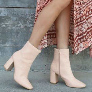 Lulu’s My Generation Pale Pink Crocodile mid-calf boots